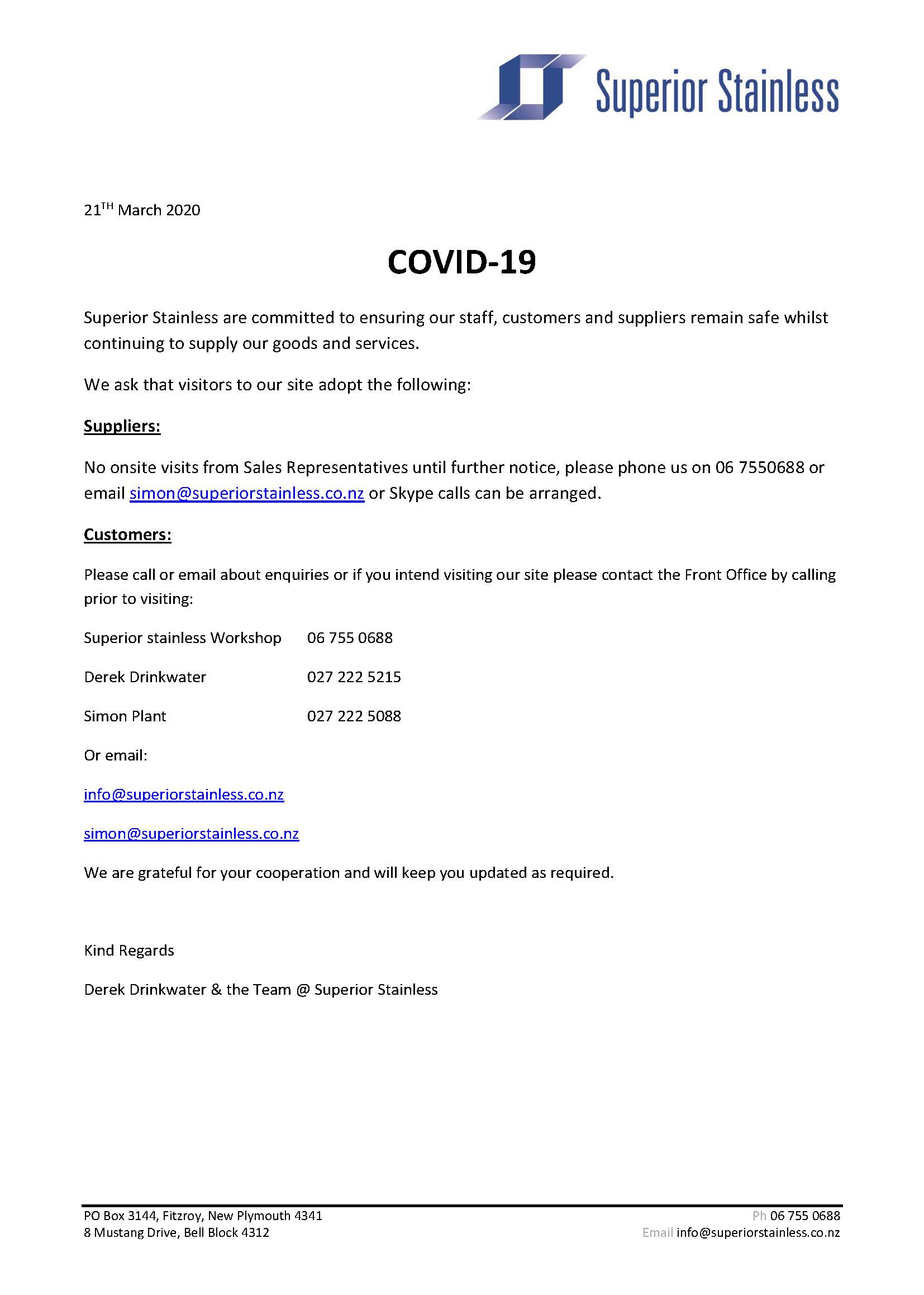COVID 19 letter